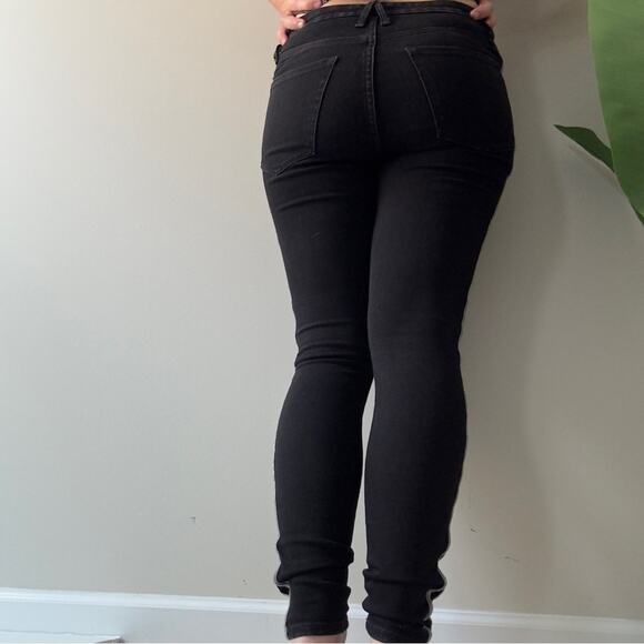 Good American Good Legs Black Skinny Jeans silver sparkle Side Stripes stretch 6 - Picture 2 of 13